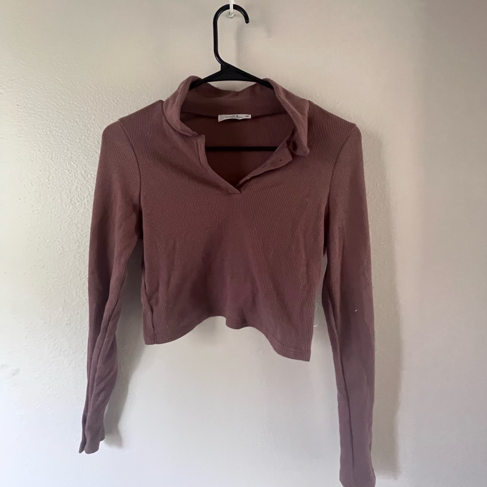 Brown collared cropped long sleeve